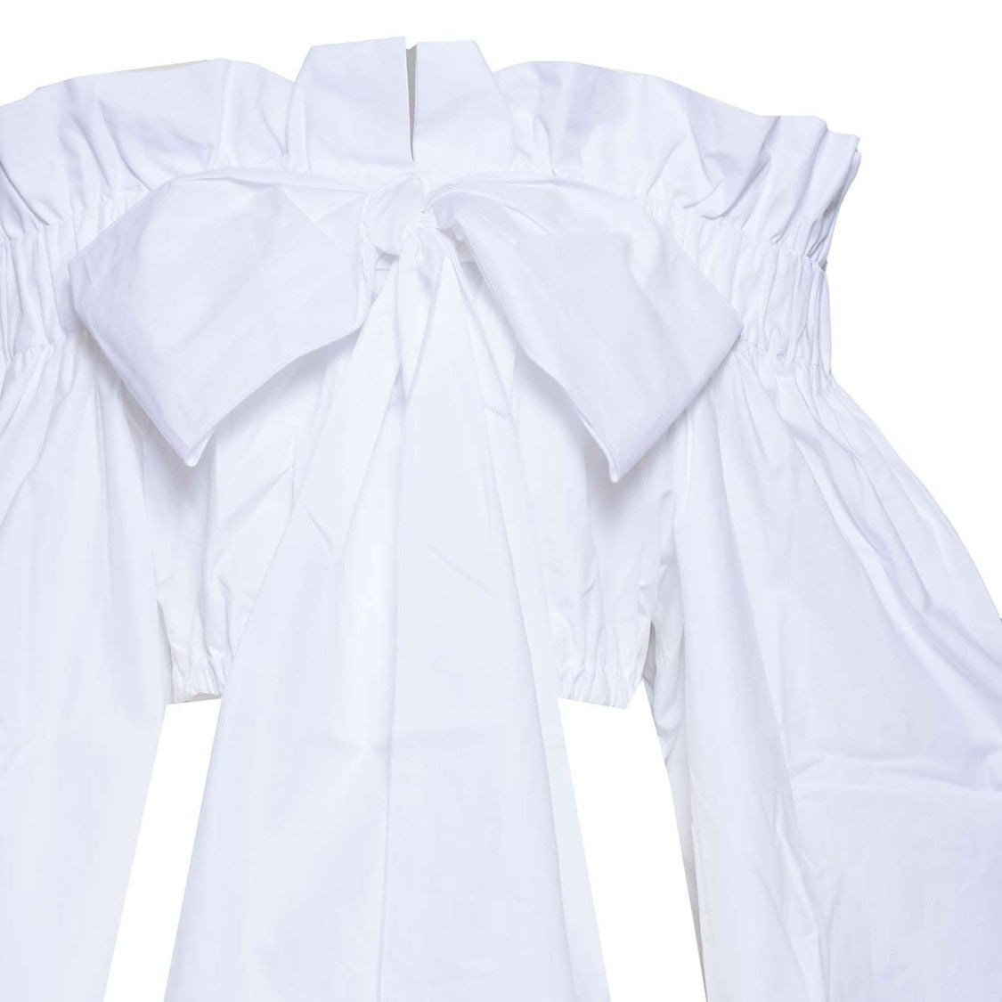 Patou White Cotton Cropped Top With Bow