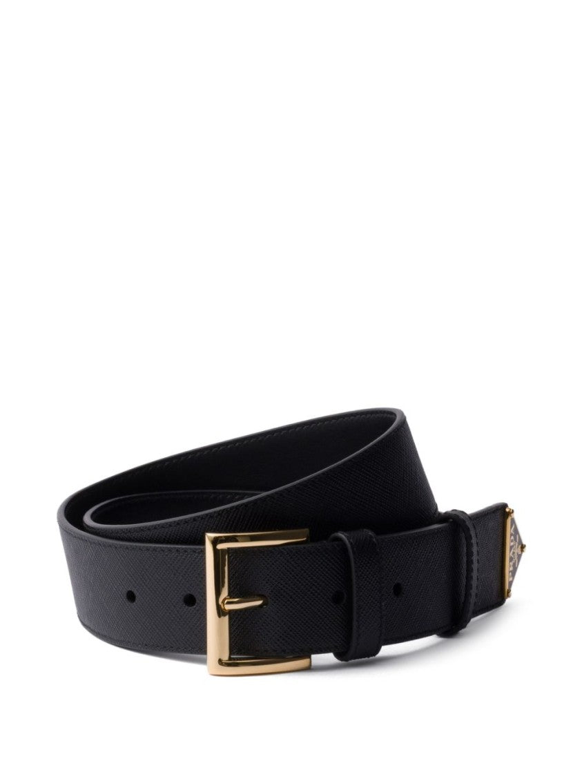 Prada Black Saffiano Leather Metal Buckle Belt