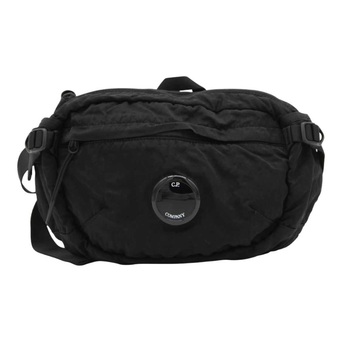 C.P. Company Compact Black Waist Bag With Circular Logo And Adjustable Straps