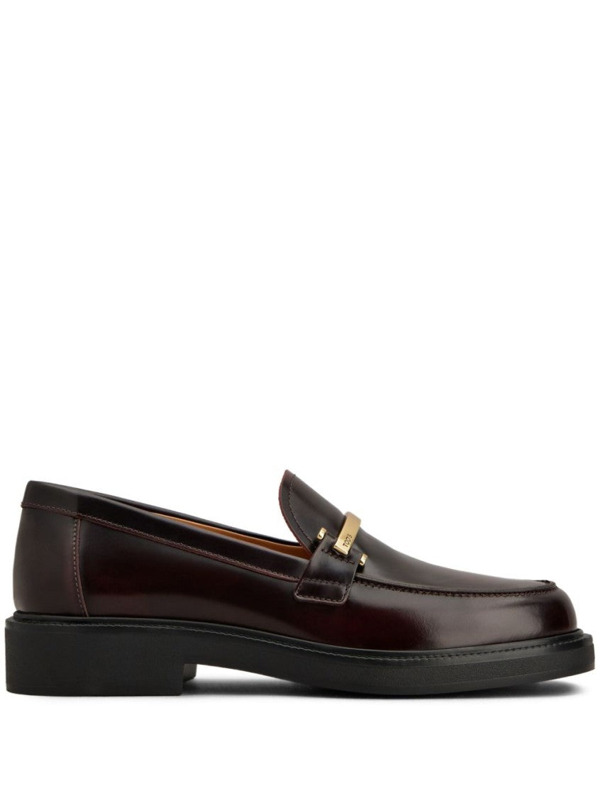 Tod's Polished Burgundy Loafers With Decorative Metal Bar