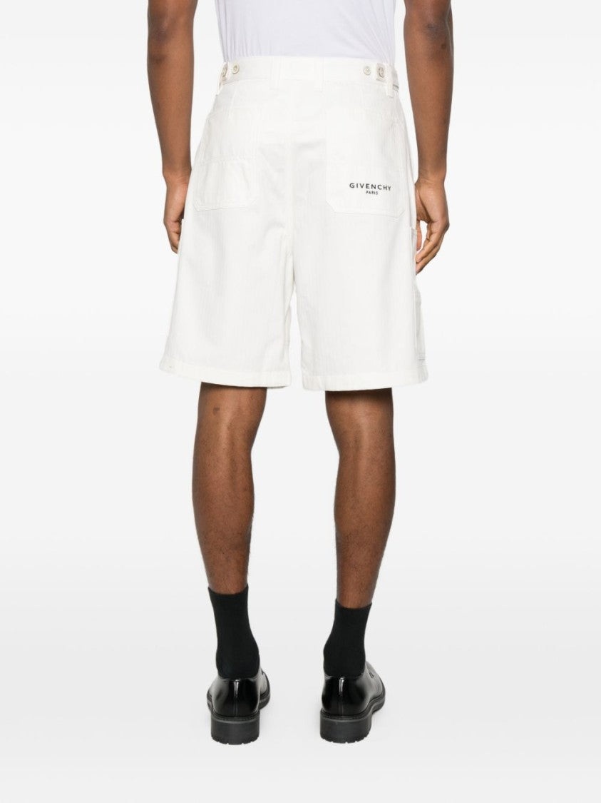 Givenchy White Bermuda Denim Herringbone Cargo Shorts