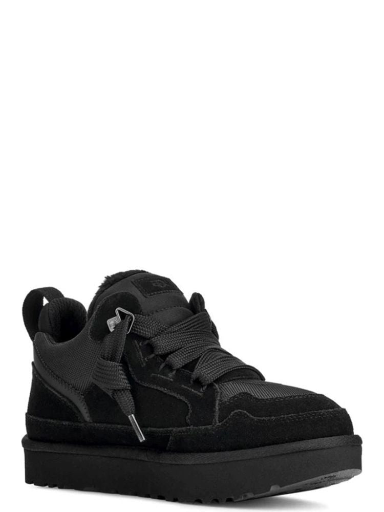 Ugg Lowmel Black Suede-Textile Padded Collar Ankle Boots