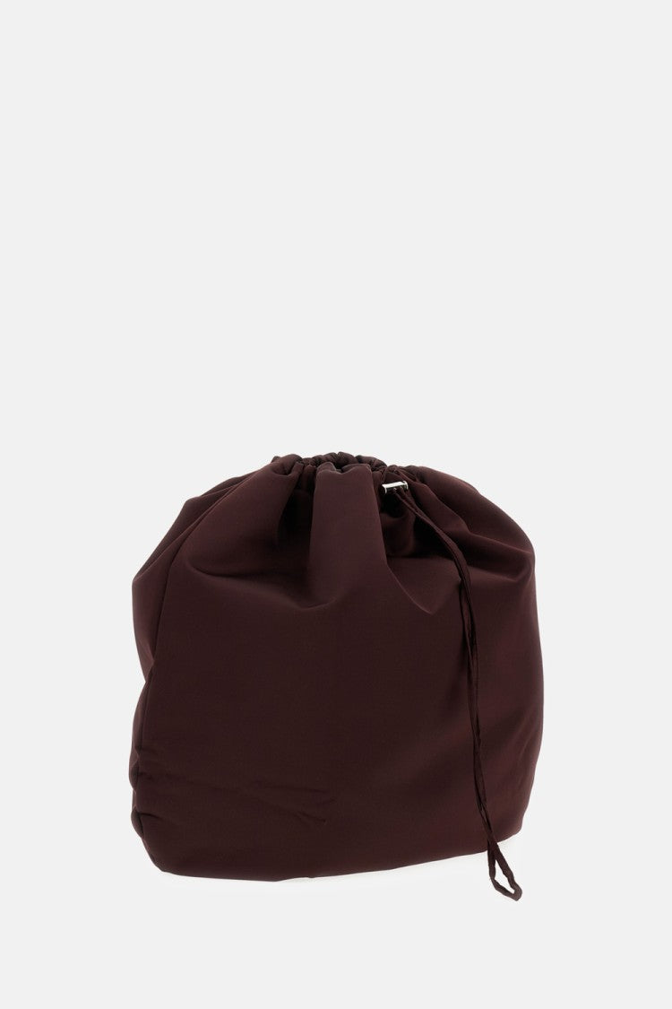 Plan C Burgundy Nylon Bucket Bag With Drawstring Closure And Internal Pocket