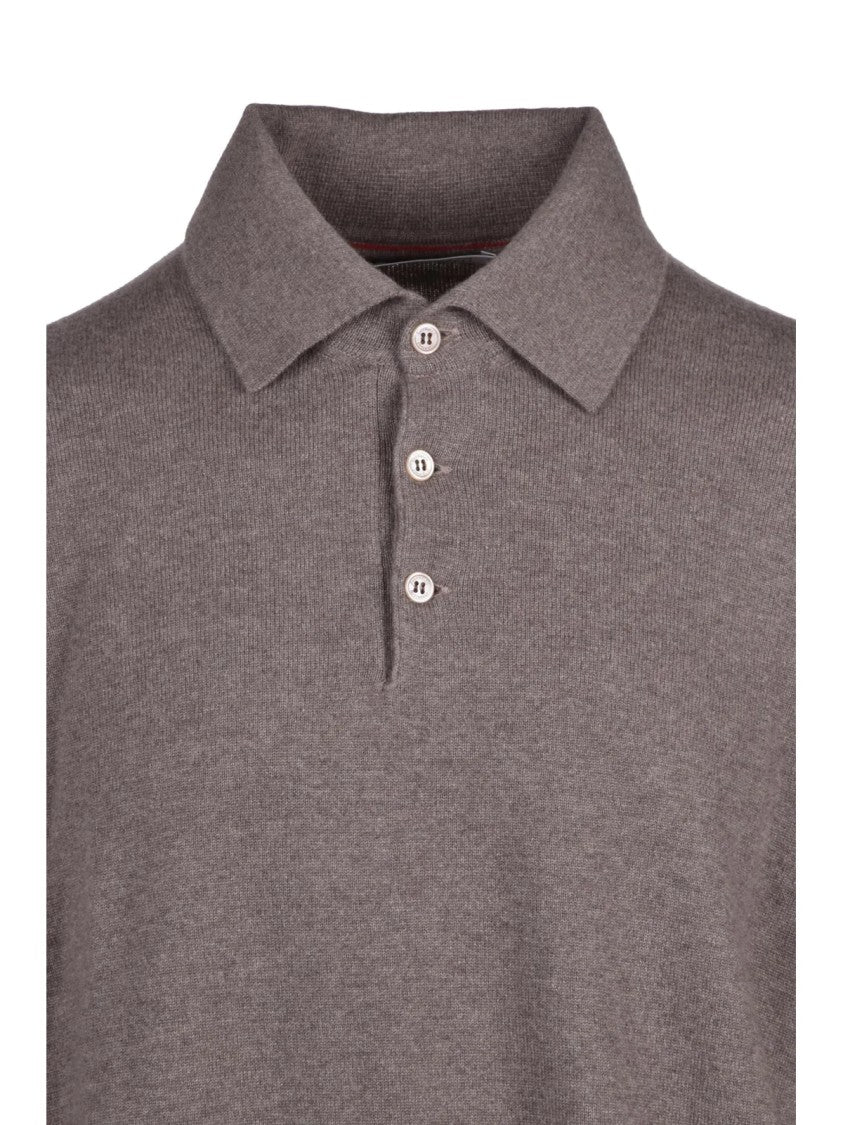 Brunello Cucinelli Cashmere Knit Polo Shirt With Classic Collar And Ribbed Details