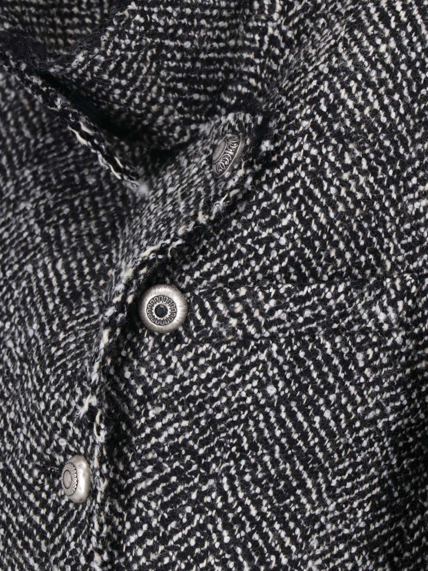 Seafarer Textured Black And White Tweed Jacket With Frayed Collar