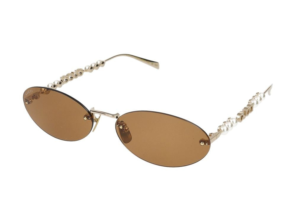 Gucci Gold Oval-Shaped Metal Frame Sunglasses