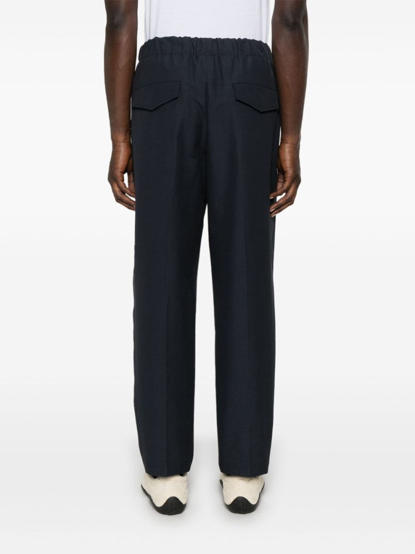 Jil Sander Tapered Blue Cotton Gabardine Trousers With Elasticated Waistband