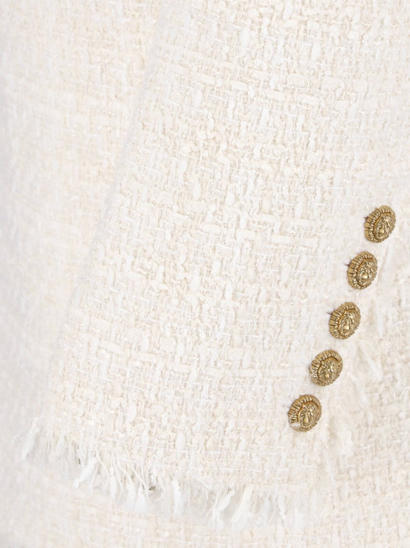 Balmain Cream Double-Breasted Tweed Gold-Tone Blazer