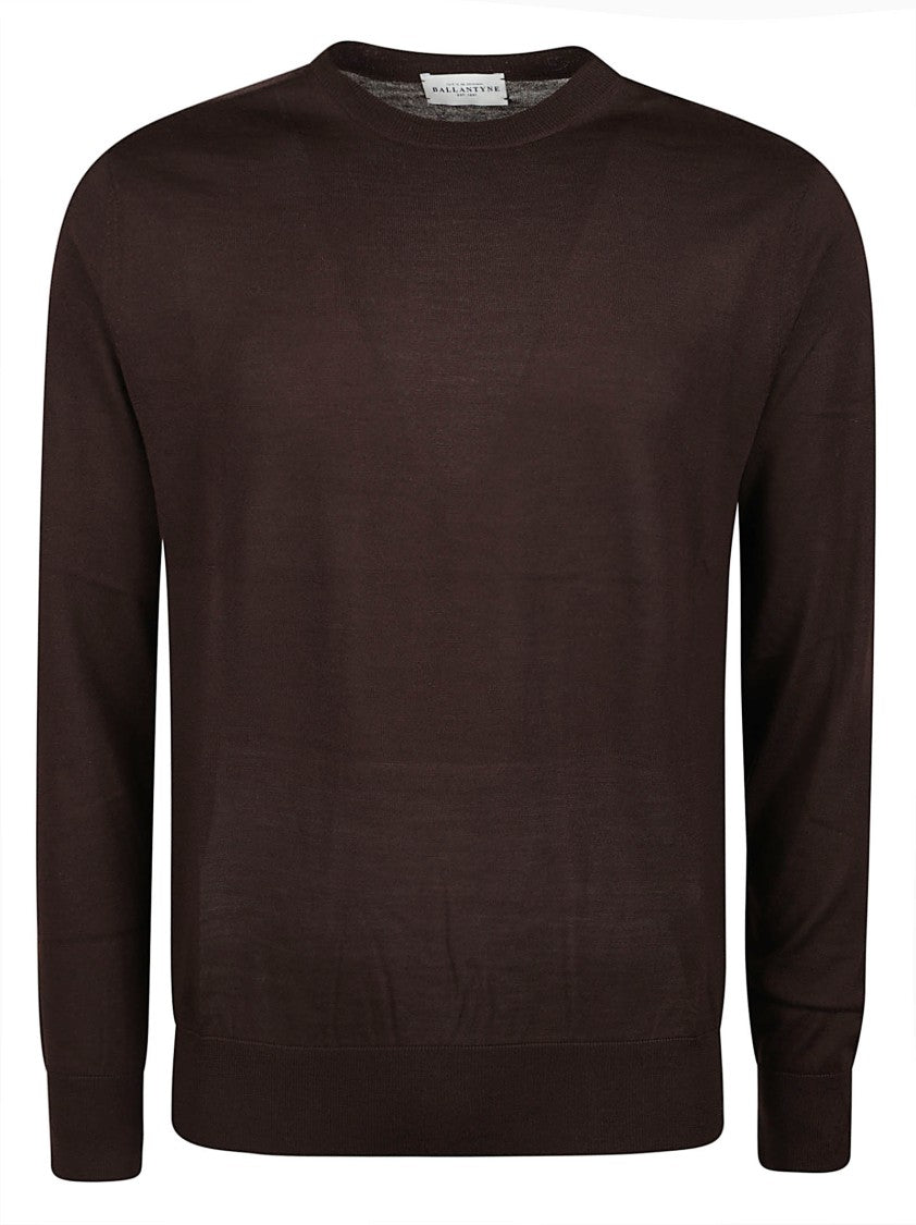 Ballantyne Brown Ribbed-Cuff Long-Sleeve Wool Sweater