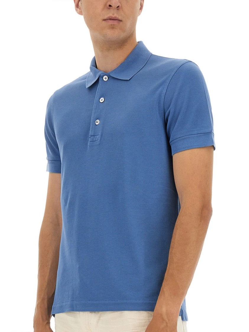 Tom Ford Classic Blue Pique Polo With Tailored Fit