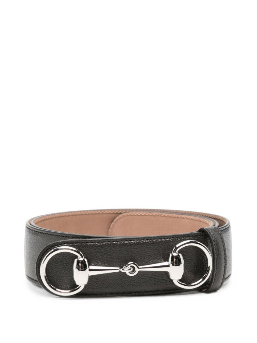 Gucci Black Calfskin Silver Horsebit Belt