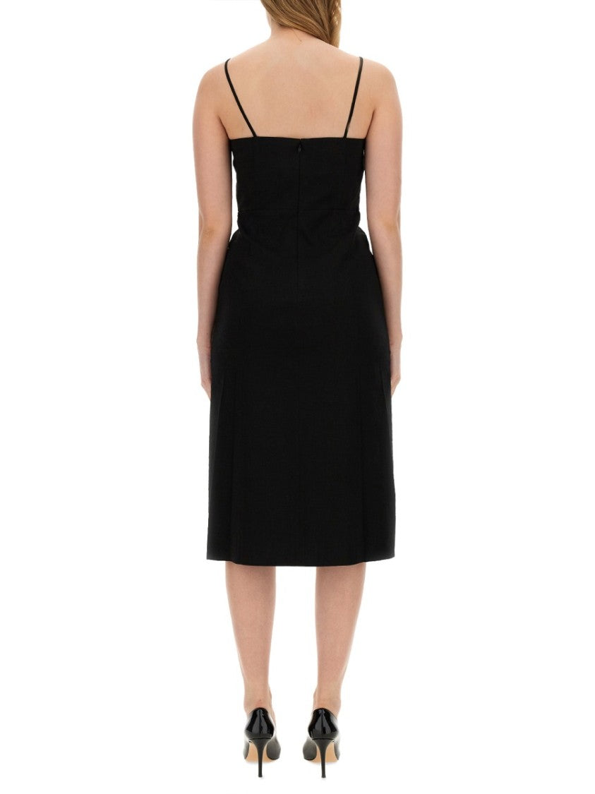 Theory Fitted Black Midi Dress With Spaghetti Straps
