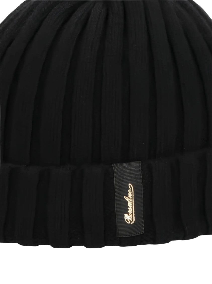 Borsalino Black Ribbed Cashmere Beanie Hat