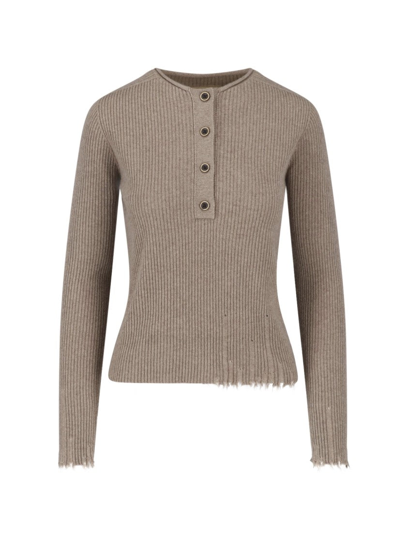 Uma Wang Ribbed Cashmere Sweater With Round Neckline And Button Closure