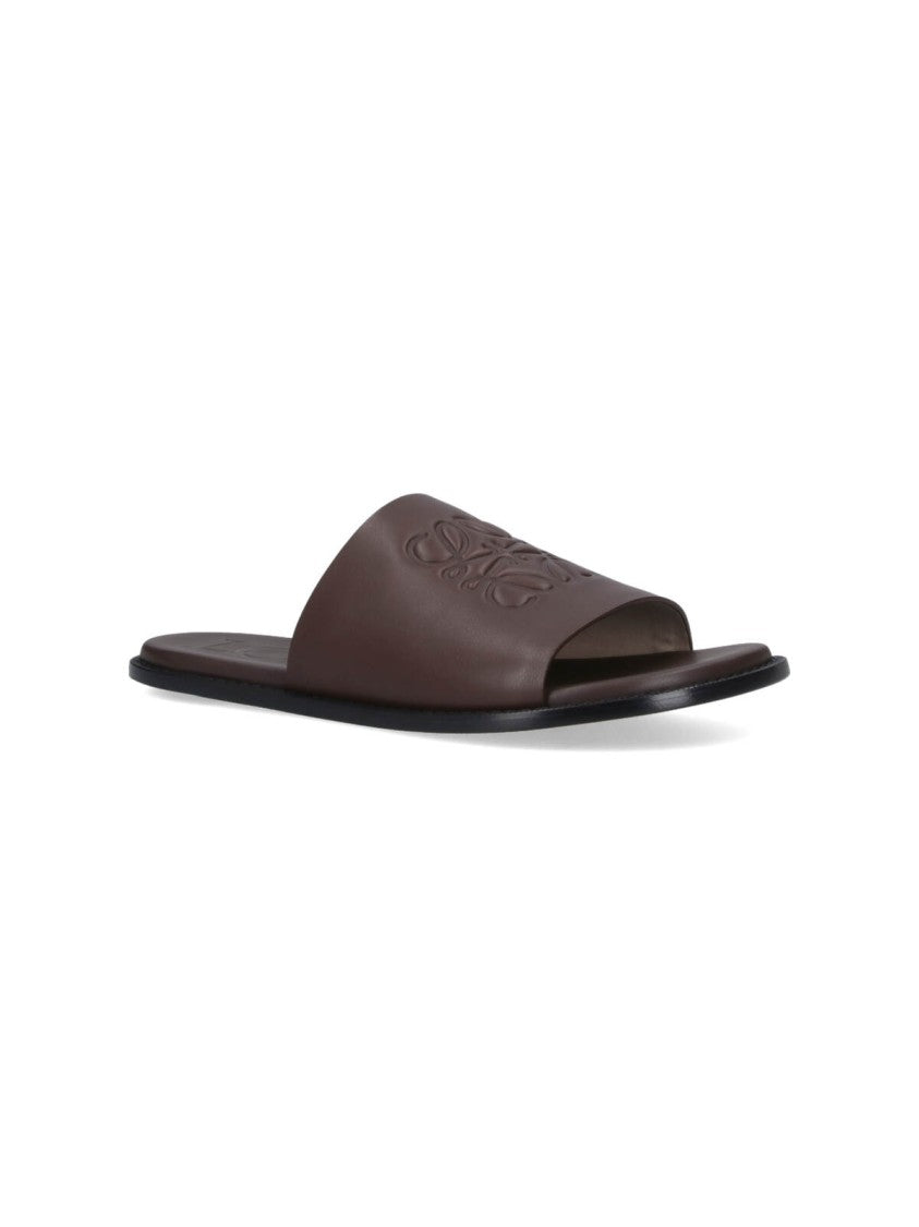 Loewe X Paula's Ibiza "Anagram Flex" Slide Sandals, In Brown Calfskin