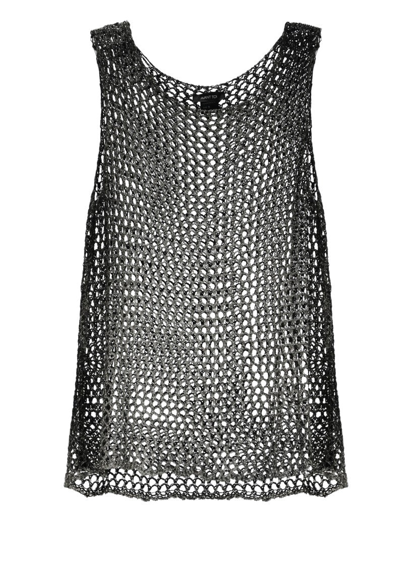 Avant Toi All-Over Net Pattern Grey Viscose Top