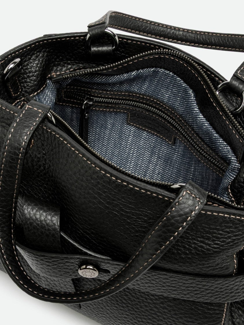 Gianni Chiarini Structured Black Leather Handbag With Unique Strap Detail