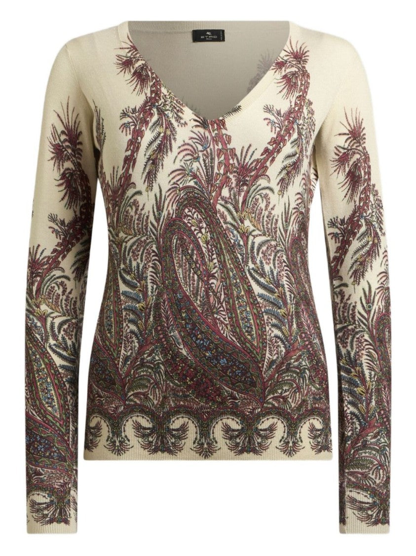 Etro Paisley Print V-Neck Sweater With Long Sleeves