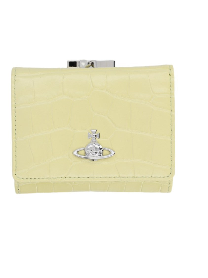 Vivienne Westwood Textured Crocodile Pattern Pale Green Wallet With Silver Emblem