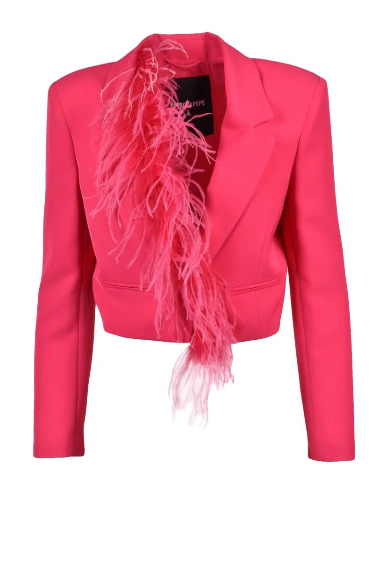 Patrizia Pepe Bolero Ostrich Feathers - Fuchsia