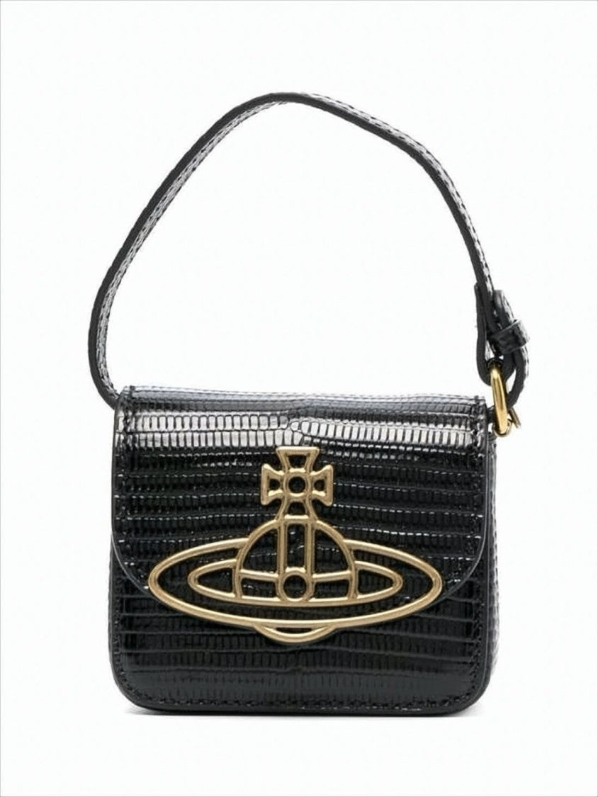 Vivienne Westwood Structured Black Tote Bag With Crocodile-Like Pattern