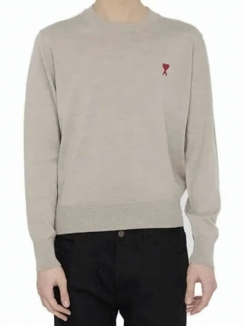 Ami Paris Crew Neck Sweater In Merino Wool With Embroidered Heart
