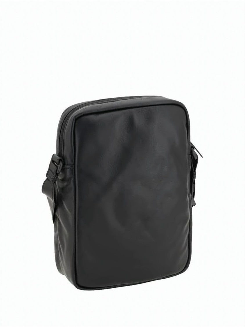 Balenciaga Square-Shaped Black Lambskin Crossbody Bag With Bold Logo