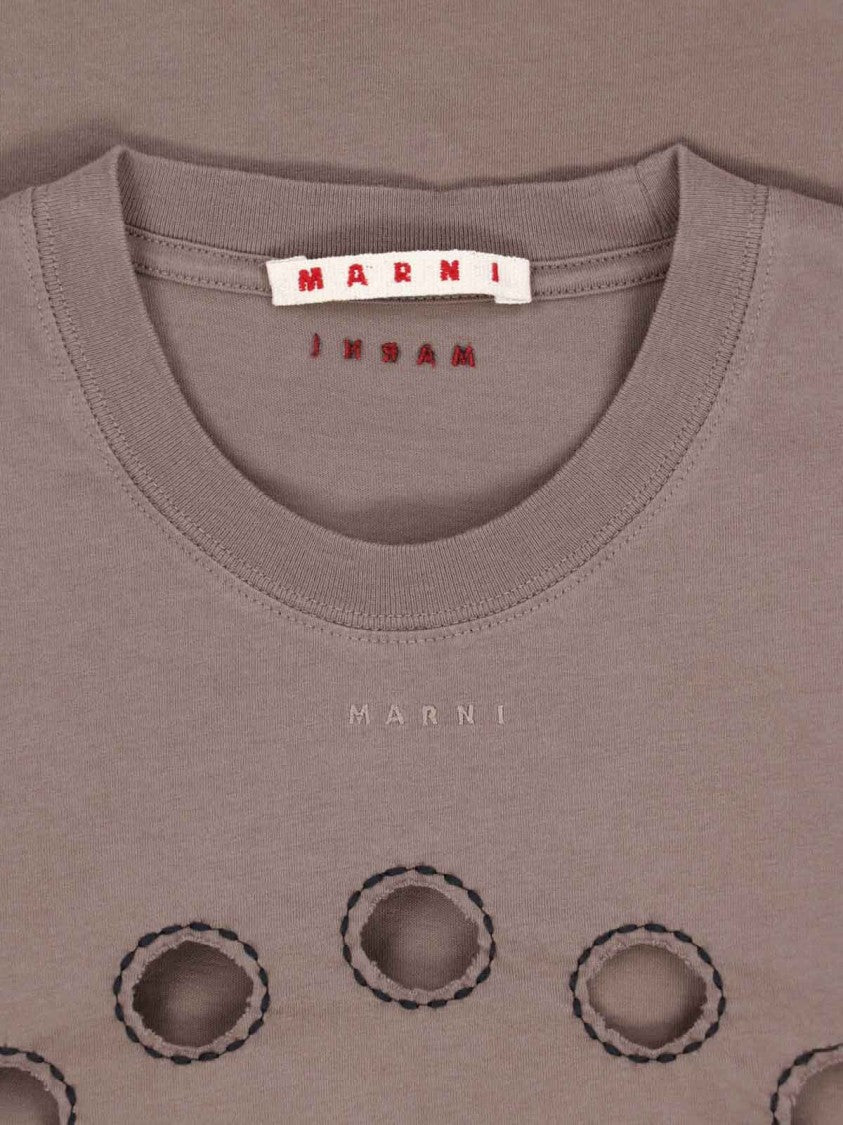 Marni Taupe Cotton Cutout Long-Sleeve T-Shirt