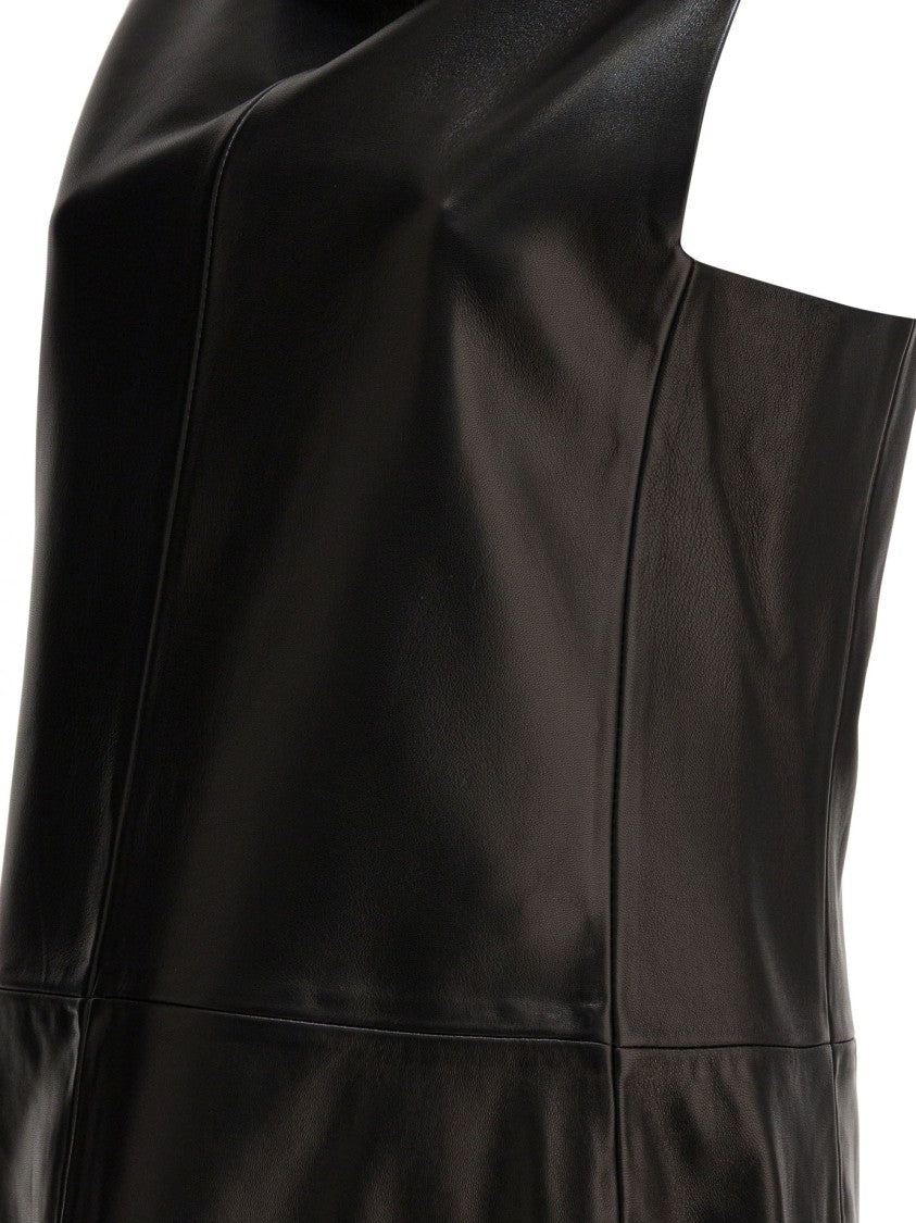 Khaite Structured Black Leather Mini Dress