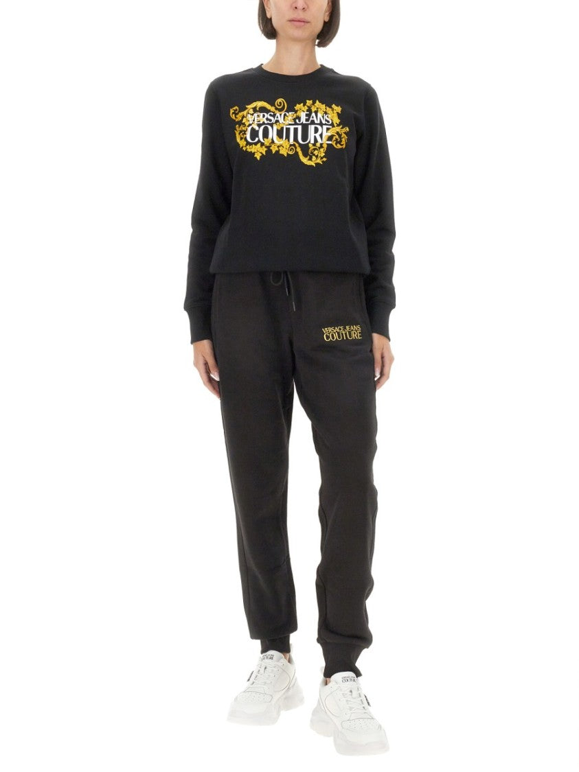 Versace Jeans Couture Black Sweatshirt With Bold Logo Graphic