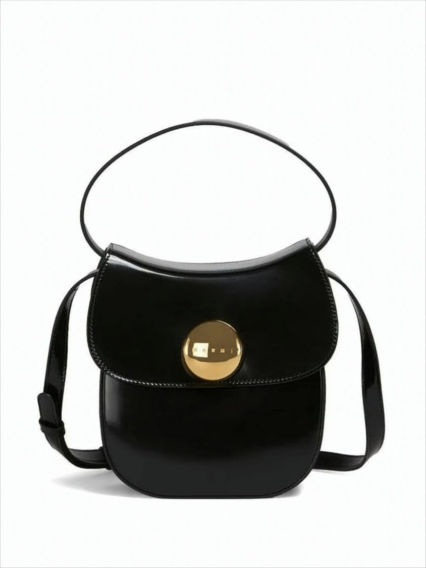 Marni Structured Black Leather Shoulder Bag With Gold-Tone Clasp