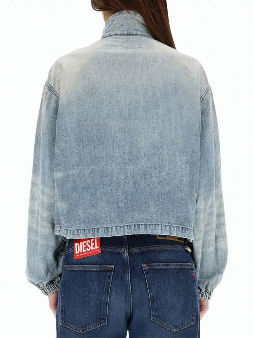 Diesel Cropped Denim Jacket With High Collar