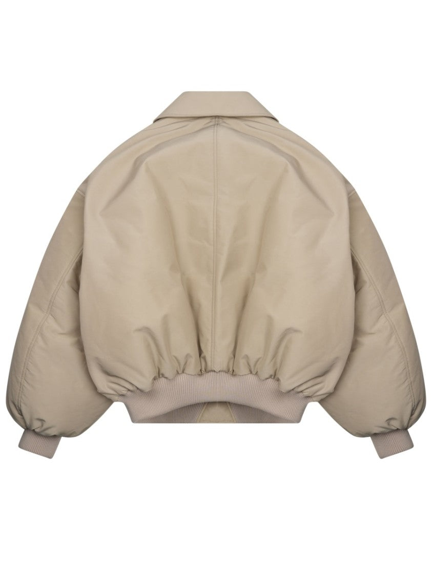 Celine Cropped Nylon Down Jacket With Wide Collar And Padded Design