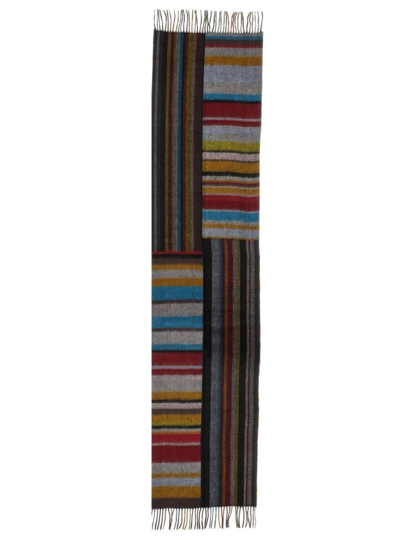 Paul Smith Vibrant Striped Leather And Cashmere Scarf
