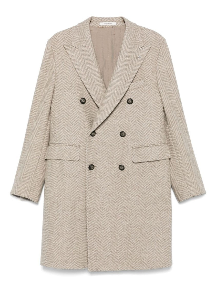 Tagliatore Double-Breasted Herringbone Coat With Wide Lapels