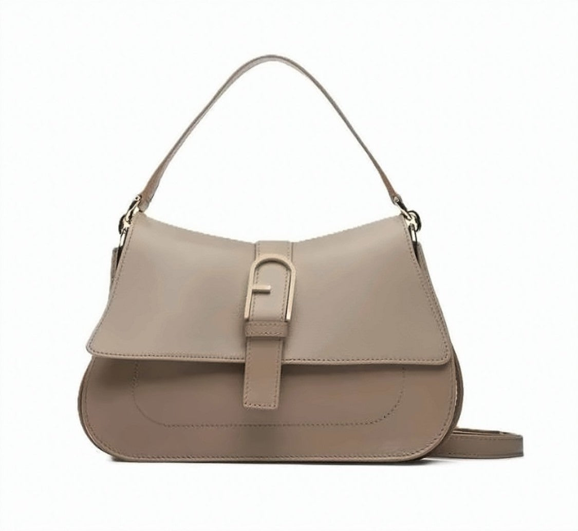 Furla Structured Leather Handbag With Magnetic Flap Closure