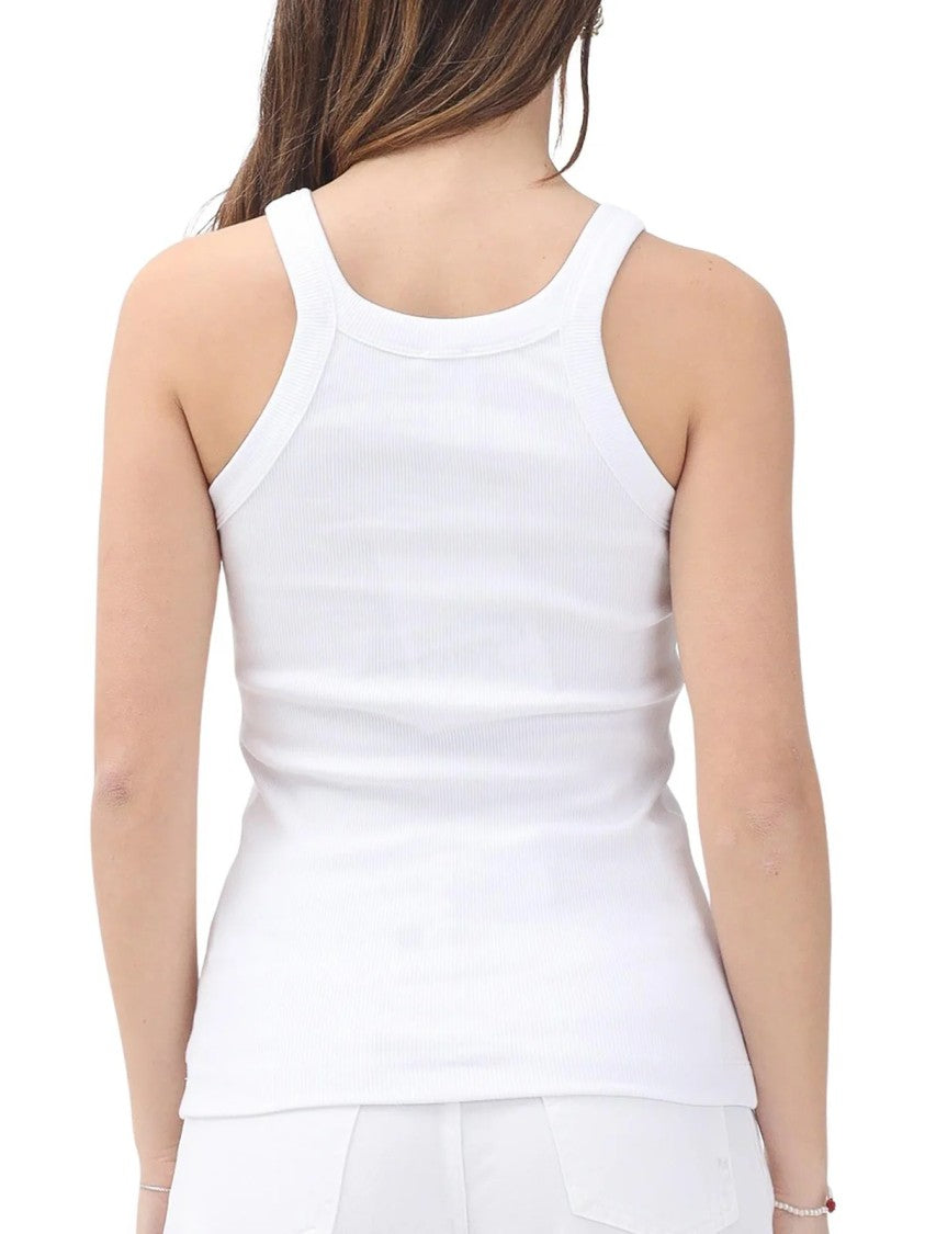 Reimagine Pinko X Mcdowell White Asymmetrical Buckle Stretch Cotton Tank Top