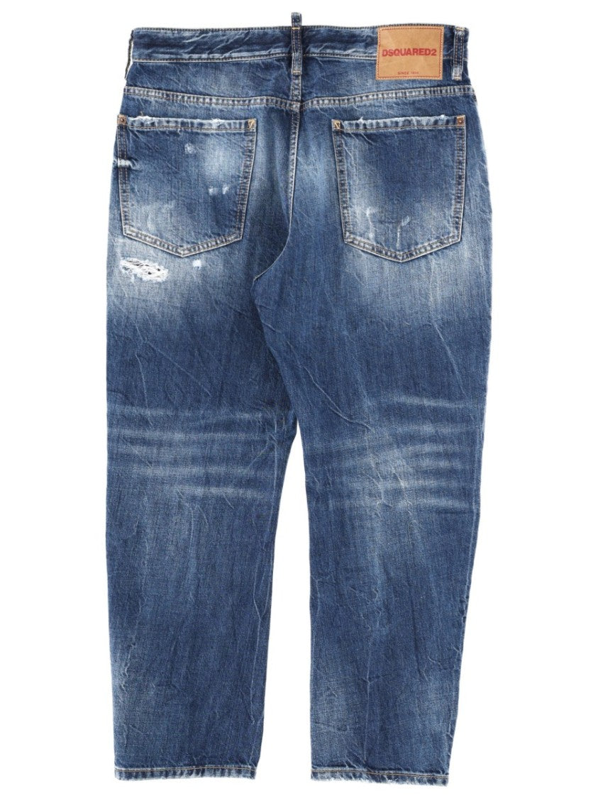 Dsquared2 Blue Distressed Straight-Leg Cropped Jeans