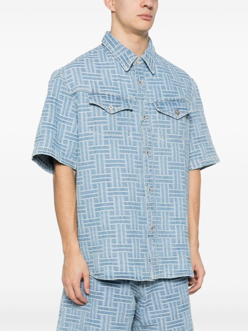 Kenzo Light Blue Geometric Patterned Shirt