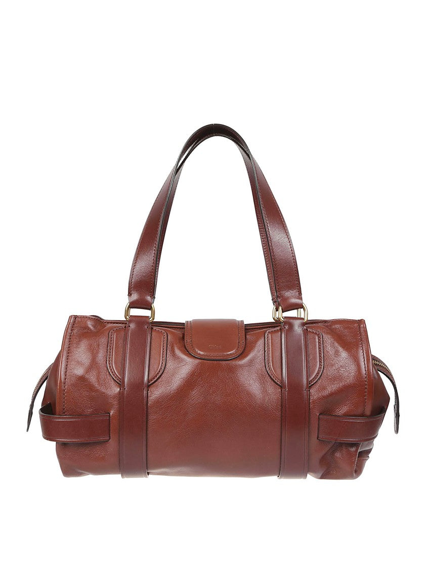 Chloé Cylindrical Ebon Leather Handbag With Gold Hardware