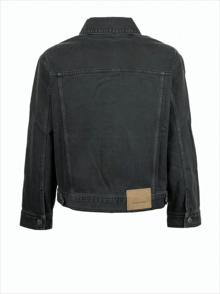 Ami Paris Cropped Denim Jacket With Classic Collar And Metallic Buttons