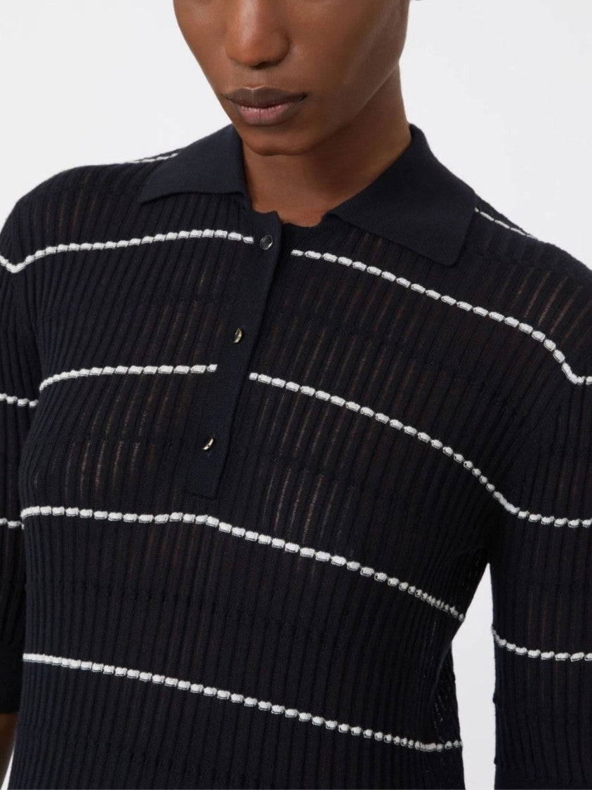 Max Mara Blue White Horizontal Stripes Polo Shirt