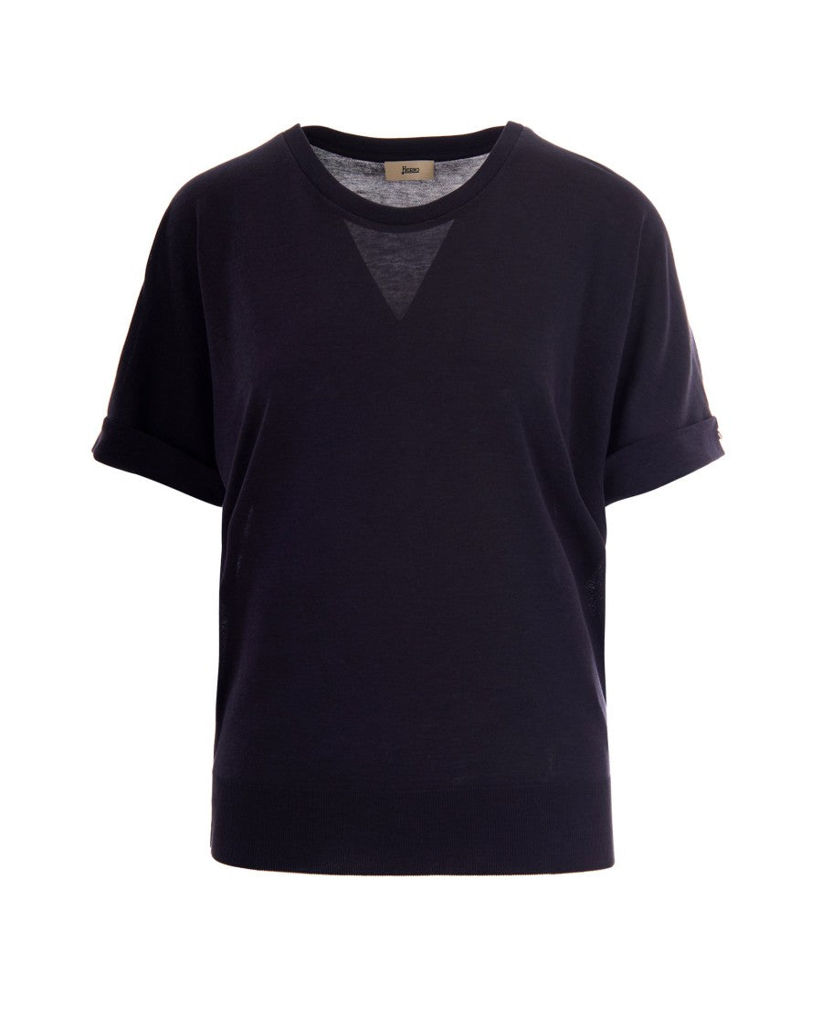 Herno Glam Knit Effect Navy Blue T-Shirt