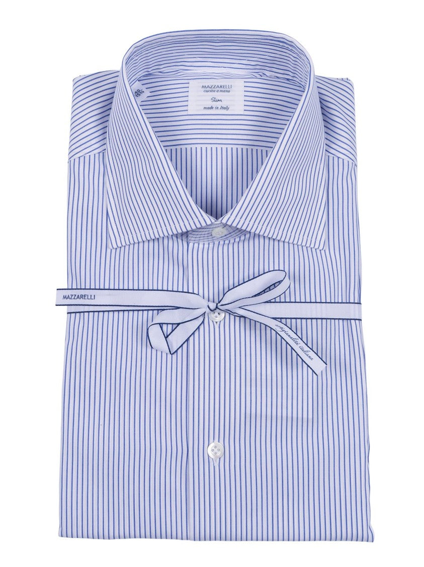 Mazzarelli Camicie Blue Striped Slim Fit Shirt