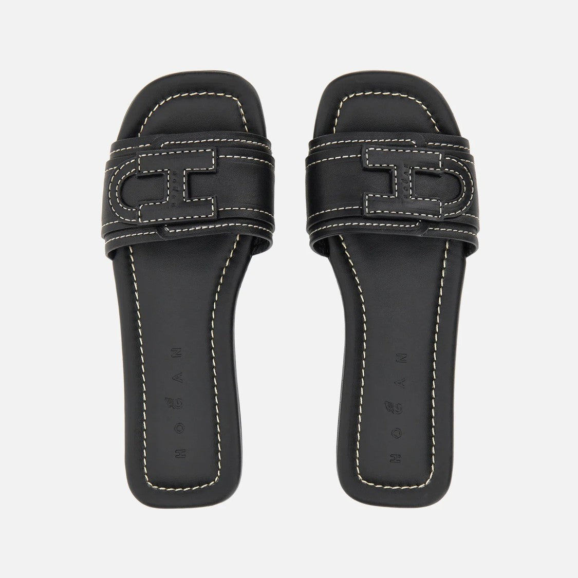 Hogan Black H685 Shearling Leather Slides