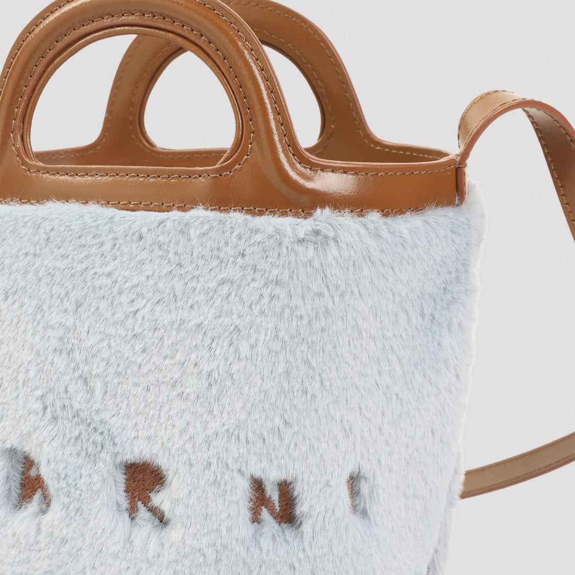 Marni Tropicalia Bucket Handbag In Light Blue Faux Fur