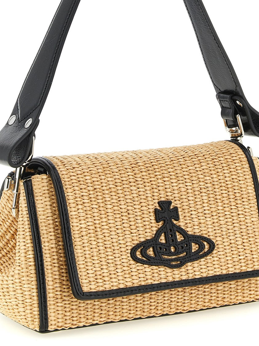 Vivienne Westwood Medium Woven Raffia Shoulder Bag With Leather Accents And Distinctive Logo Patch