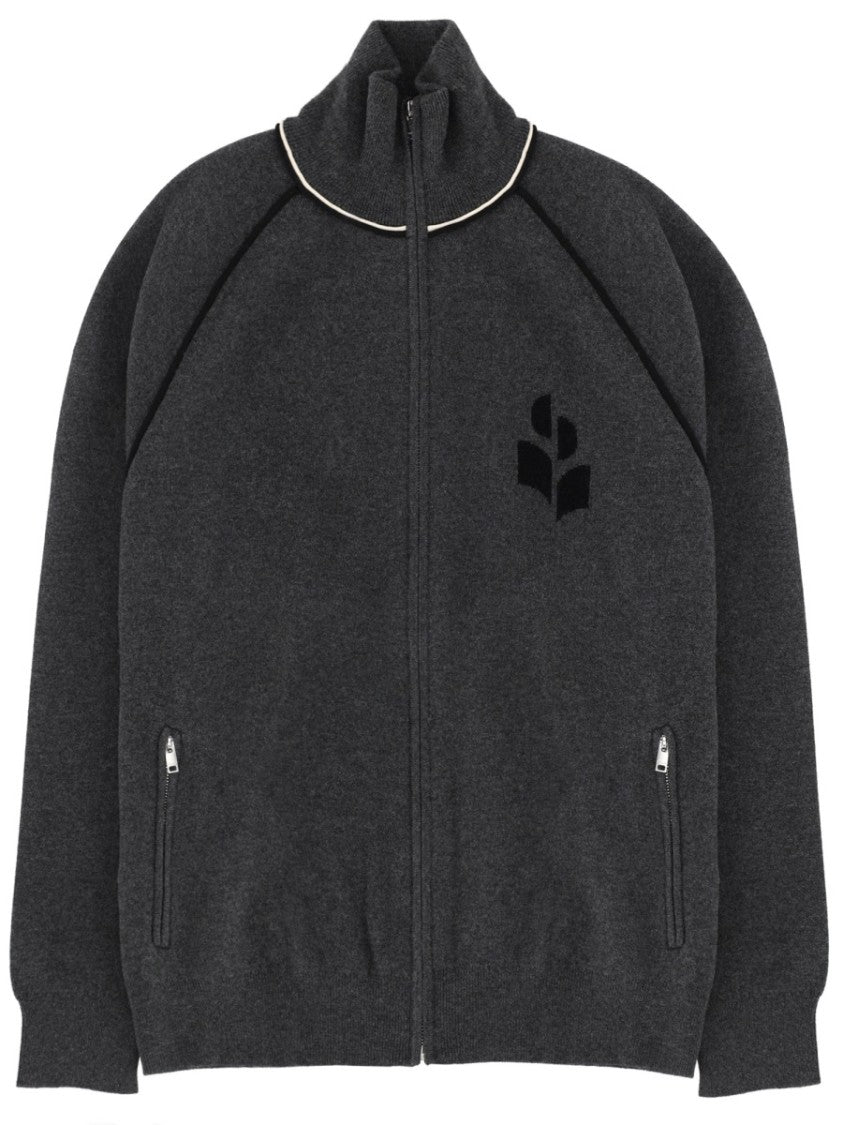 Isabel Marant Sergio Charcoal Zip-Up Cotton-Blend Sweatshirt