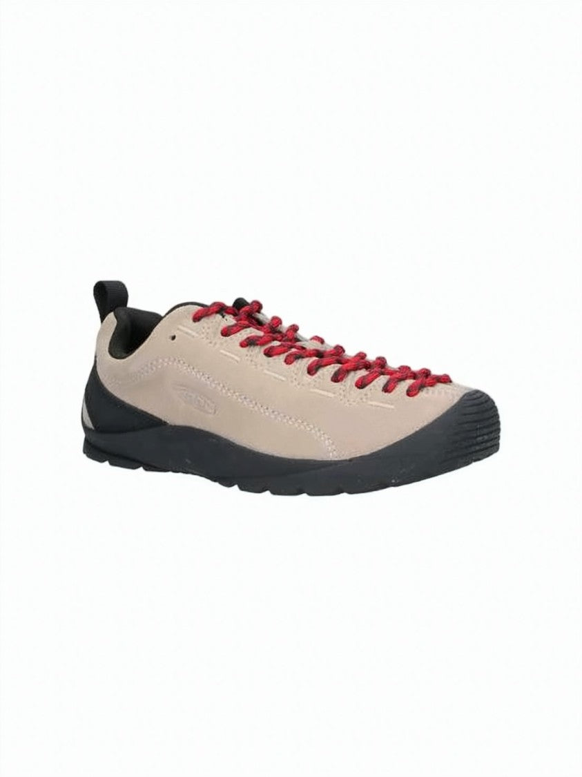 Keen Low-Profile Beige Suede Sneakers With Vibrant Red Laces