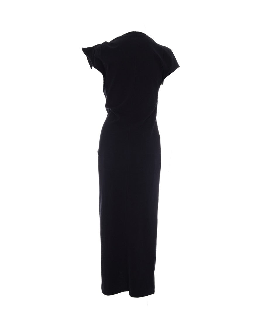 Isabel Marant Long Draped Black Jersey Dress With Structured Shoulders